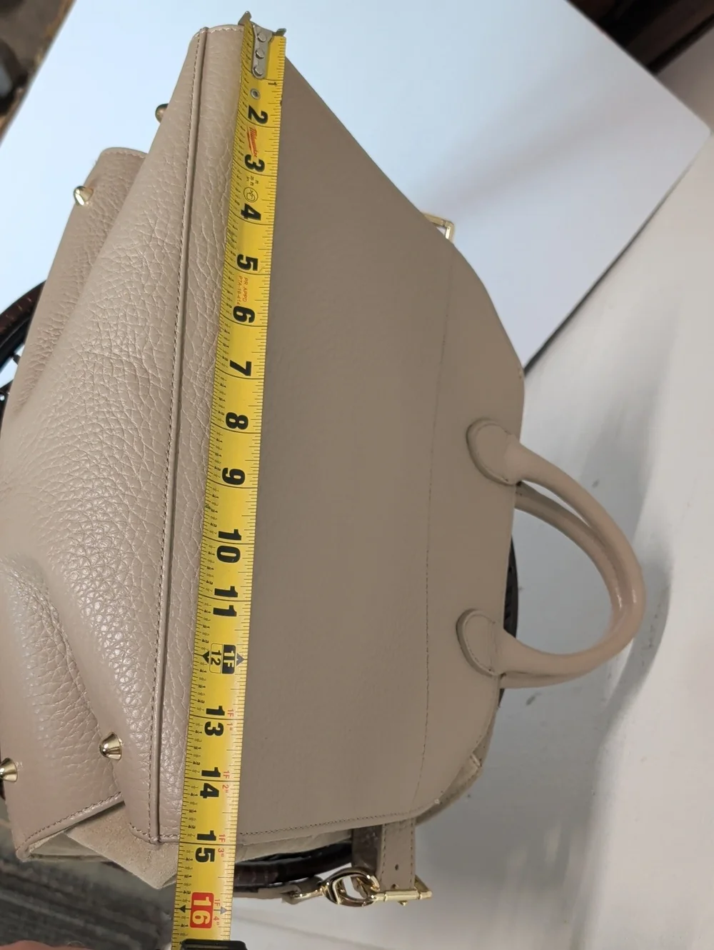 Anna Paola Riva Leather Suede Handbag Crossbody Taupe Made In Italy Satchel